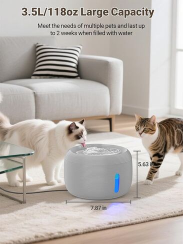 نافورة ماء Sibays Cat ، 3.5L/118 أوقية سعة كبيرة من النافورات النافورة للقطار للشرب ، موزع أوتوماتيكي لمياه الكلب الهادئة مع نافذة مصباح LED ومستوى الماء (FS77 ، أسود) in Kuwait