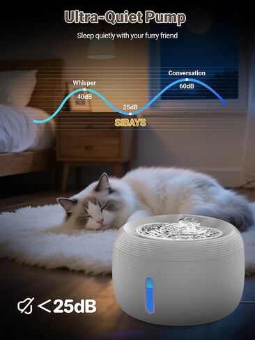 نافورة ماء Sibays Cat ، 3.5L/118 أوقية سعة كبيرة من النافورات النافورة للقطار للشرب ، موزع أوتوماتيكي لمياه الكلب الهادئة مع نافذة مصباح LED ومستوى الماء (FS77 ، أسود) in Kuwait