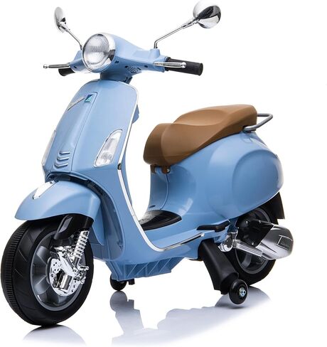 Light Blue 12V Vespa GTS Super Sport Ride-On for Kids 3-8, Licensed Vespa Electric Motorcycle with Realistic Sounds, Working Lights, Training Wheels, Treaded Tires, 66 lbs Capacity, 1-Year Warranty in Saudi Arabia