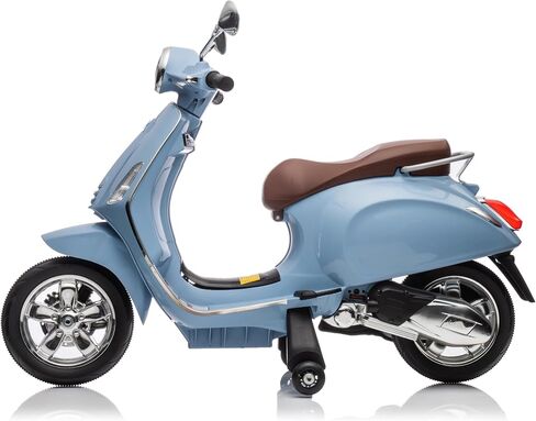 Light Blue 12V Vespa GTS Super Sport Ride-On for Kids 3-8, Licensed Vespa Electric Motorcycle with Realistic Sounds, Working Lights, Training Wheels, Treaded Tires, 66 lbs Capacity, 1-Year Warranty in Saudi Arabia