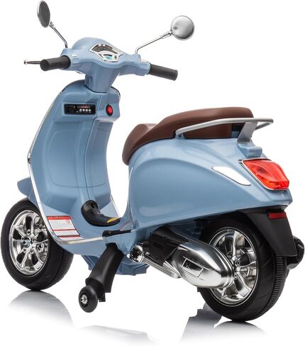 Light Blue 12V Vespa GTS Super Sport Ride-On for Kids 3-8, Licensed Vespa Electric Motorcycle with Realistic Sounds, Working Lights, Training Wheels, Treaded Tires, 66 lbs Capacity, 1-Year Warranty in Saudi Arabia