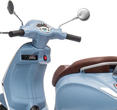 Light Blue 12V Vespa GTS Super Sport Ride-On for Kids 3-8, Licensed Vespa Electric Motorcycle with Realistic Sounds, Working Lights, Training Wheels, Treaded Tires, 66 lbs Capacity, 1-Year Warranty in Saudi Arabia