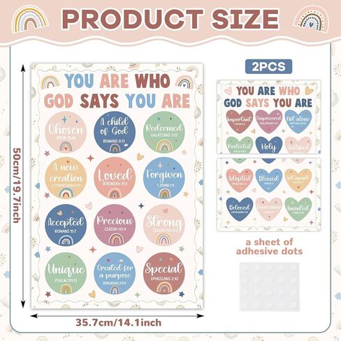 Qyeahkj 2 PCS ملصق مسيحي ملصق Board Set God يقول أنك تحفيزي الكتاب المقدس ديني ديكور الفصول الدراسية ملهمة الفصول الدراسية Sunday School Wall Decor Supplies (Boho) in Saudi Arabia