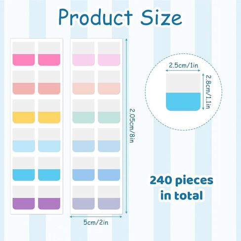 240 PCS Bookbor Tabs Tabs Tabs Divider Distrable Divider Latcy Note Markers index indession stosit on on strenotation kit ملونة للصفحات ، وملاحظات القراءة ، وتصنيف الملفات (12 لونًا ، 1 بوصة) in Saudi Arabia