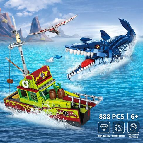3 في 1 Sea Dinosaur Building Build Set مجموعة ، متوافقة مع Lego Dinosaur World Park Mosasaurus Discovery Crossing Ocean World Building ، هدية ألعاب القوارب للأطفال والبالغين للأولاد من 8 إلى 12 عامًا in Saudi Arabia