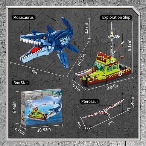 3 في 1 Sea Dinosaur Building Build Set مجموعة ، متوافقة مع Lego Dinosaur World Park Mosasaurus Discovery Crossing Ocean World Building ، هدية ألعاب القوارب للأطفال والبالغين للأولاد من 8 إلى 12 عامًا in Saudi Arabia