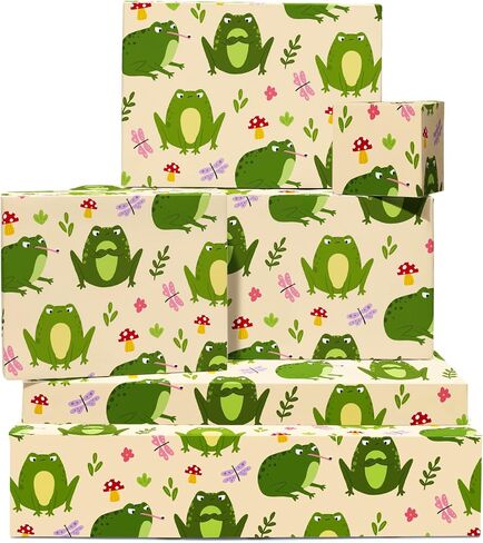 Central 23 Frog Wrapp Paper - 6 أوراق من غلاف الهدايا العصرية - الضفادع الغاضبة - فطر زهرة Dragonfly - ورقة غلاف مضحكة لها - تأتي مع ملصقات in Saudi Arabia