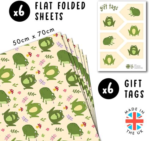 Central 23 Frog Wrapp Paper - 6 أوراق من غلاف الهدايا العصرية - الضفادع الغاضبة - فطر زهرة Dragonfly - ورقة غلاف مضحكة لها - تأتي مع ملصقات in Saudi Arabia