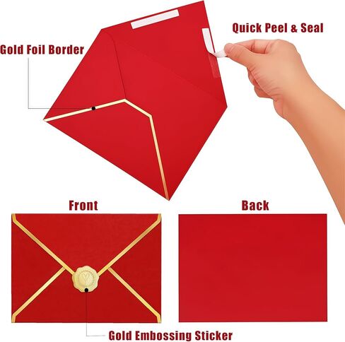 5 × 7 أظرف ختم ذاتي ، 250 جرام من الأظرف الفاخرة الفاخرة v رفرف الذهب حدود لبطاقات 5x7 4x6 ، مغلف A7 لحفل الزفاف ، الدعوات ، دش الطفل ، عيد الميلاد (قشر وختم ، 20 قطعة) in Kuwait