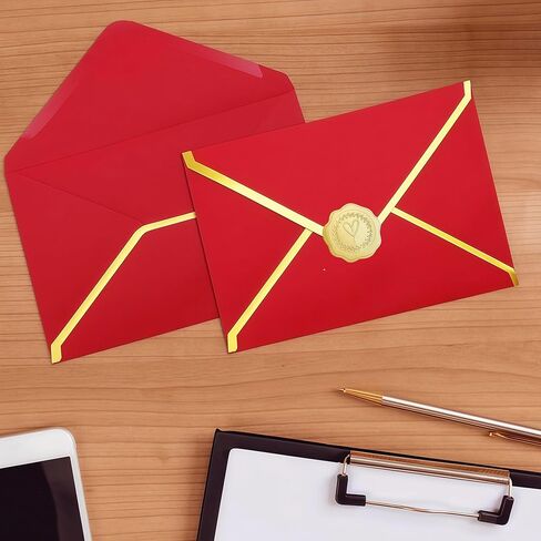 5 × 7 أظرف ختم ذاتي ، 250 جرام من الأظرف الفاخرة الفاخرة v رفرف الذهب حدود لبطاقات 5x7 4x6 ، مغلف A7 لحفل الزفاف ، الدعوات ، دش الطفل ، عيد الميلاد (قشر وختم ، 20 قطعة) in Kuwait