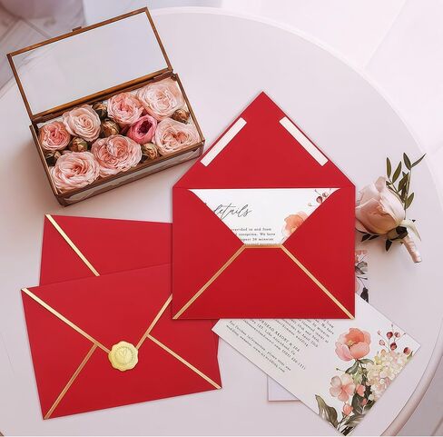 5 × 7 أظرف ختم ذاتي ، 250 جرام من الأظرف الفاخرة الفاخرة v رفرف الذهب حدود لبطاقات 5x7 4x6 ، مغلف A7 لحفل الزفاف ، الدعوات ، دش الطفل ، عيد الميلاد (قشر وختم ، 20 قطعة) in Kuwait