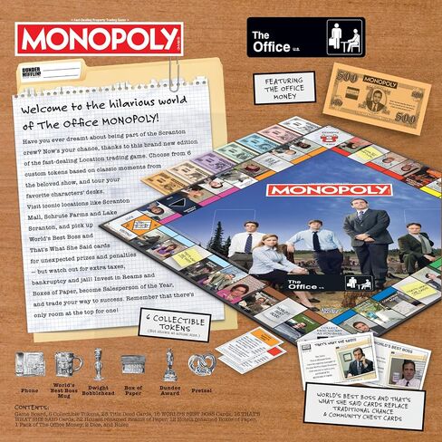 Monopoly: لعبة لوحة المكاتب ، التي تضم أفضل مدرب في العالم ، جائزة Dundee ، صندوق Paper & More ، شراء ، بيع ، مواقع تجارية Scranton من الاستقبال إلى قاعة المؤتمرات ، مرخصة رسميًا in Saudi Arabia