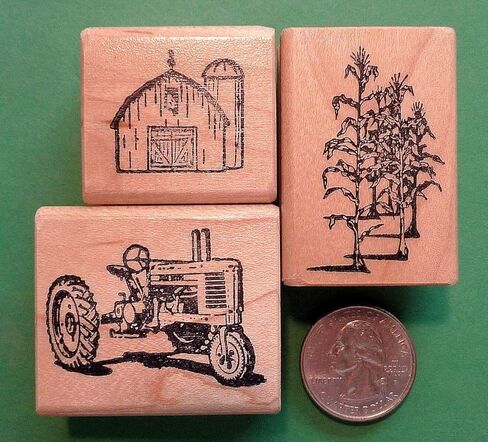 ختم مطاطي خشبي لجبل لجرار صنع البطاقات ، حظيرة وذرة ، مجموعة من 3 طوابع مطاطية مثبتة على خشب الخشب in Kuwait