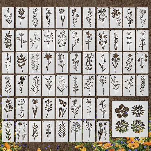 استنسل الزهور ، 60pcs استنسل الطلاء البري و 1pc قالب رسومات الشعار المبتكرة DIY ، والسترات النباتية القابلة لإعادة الاستخدام للحرف اليدوية ، والرسم على الجدران ، والخشب ، وصنع البطاقات ، وتزيين الكعكة in Kuwait