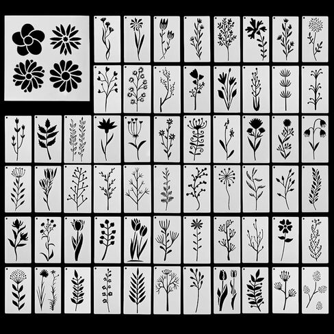 استنسل الزهور ، 60pcs استنسل الطلاء البري و 1pc قالب رسومات الشعار المبتكرة DIY ، والسترات النباتية القابلة لإعادة الاستخدام للحرف اليدوية ، والرسم على الجدران ، والخشب ، وصنع البطاقات ، وتزيين الكعكة in Kuwait