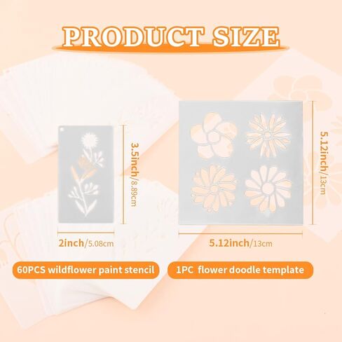 استنسل الزهور ، 60pcs استنسل الطلاء البري و 1pc قالب رسومات الشعار المبتكرة DIY ، والسترات النباتية القابلة لإعادة الاستخدام للحرف اليدوية ، والرسم على الجدران ، والخشب ، وصنع البطاقات ، وتزيين الكعكة in Kuwait