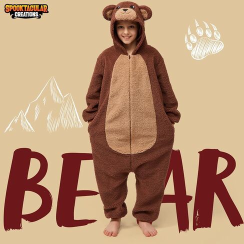 Spooktacular Creations Halloween Kids Jumpsuit, Unisex Brown Bear Hooded Costume Cosplay Child, Zip-Up Hooded Jumpsuit in Saudi Arabia
