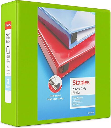 Staples ثقيلة 3 بوصات 3 بوصات من الرابط مع حلقات D وأربعة جيوب داخلية ، Chartreuse ، 2/Pack (ST56322-CCVS) in Saudi Arabia
