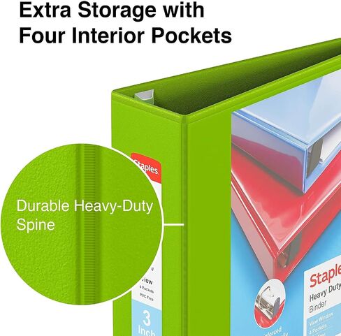 Staples ثقيلة 3 بوصات 3 بوصات من الرابط مع حلقات D وأربعة جيوب داخلية ، Chartreuse ، 2/Pack (ST56322-CCVS) in Saudi Arabia