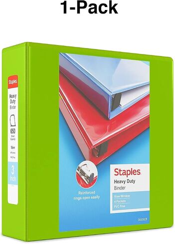 Staples ثقيلة 3 بوصات 3 بوصات من الرابط مع حلقات D وأربعة جيوب داخلية ، Chartreuse ، 2/Pack (ST56322-CCVS) in Saudi Arabia