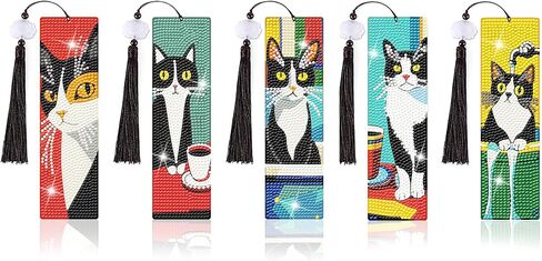 8 Pcs Cat Diamond Art Bookmarks Kit, 5D DIY Diamond Painting Bookmarks for Adults & Beginners, Stained Glass Cat Design Arts and Crafts in Saudi Arabia