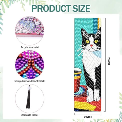8 Pcs Cat Diamond Art Bookmarks Kit, 5D DIY Diamond Painting Bookmarks for Adults & Beginners, Stained Glass Cat Design Arts and Crafts in Saudi Arabia