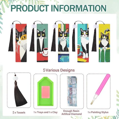 8 Pcs Cat Diamond Art Bookmarks Kit, 5D DIY Diamond Painting Bookmarks for Adults & Beginners, Stained Glass Cat Design Arts and Crafts in Saudi Arabia