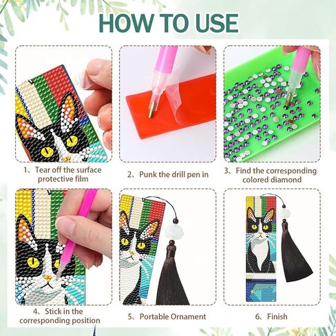 8 Pcs Cat Diamond Art Bookmarks Kit, 5D DIY Diamond Painting Bookmarks for Adults & Beginners, Stained Glass Cat Design Arts and Crafts in Saudi Arabia