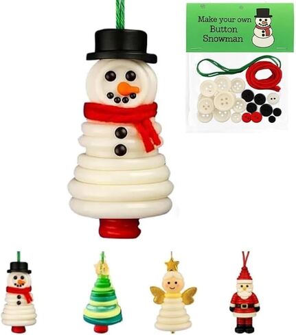 4pcs Button Christmas Tree Ornament Kits, Fun Holiday Decorations for All Ages, DIY Craft Buttons Kit with Christmas Snowman/Santa/Angel, Gifts for Xmas Tree Hanging Decorations (4PCS) in Kuwait