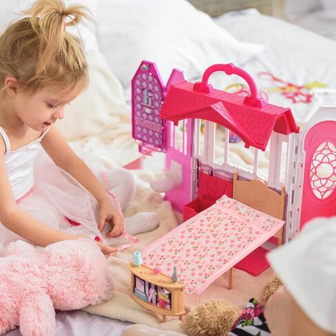 Pink Dollhouse Bedding Set, 1:12 Scale Miniature Bedroom Accessories, Includes 1 Bed Sheet, 1 Quilt, 3 Pillows, for Dollhouse Decor and Role-Playing in Saudi Arabia