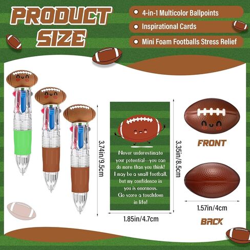 Epakh 30 Sets Football Lover Gifts Bulk Multicolor Ballpoint Pen 4-in-1 Design with Emotion Support Stress Ball and Cards Gift for Class Student Sports Team Football Tailgate Birthday Party Decor in Saudi Arabia