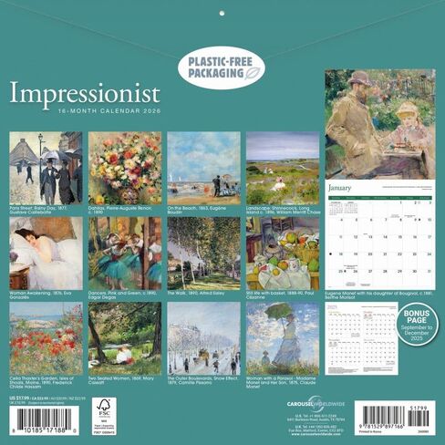 Impressionist 2026 Wall Calendar, 12.01'' X 12.01'', 16-Month Calendar with Stapled Binding in Saudi Arabia