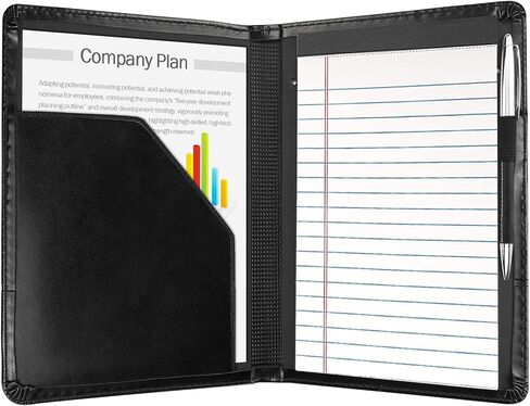 Classic Padfolio/Junior Portfolio Folder Case ، Business A5 Binder Organizer Notepad for Men Women ، 5 × 8 من لوحة الكتابة ، الأسود. in Kuwait