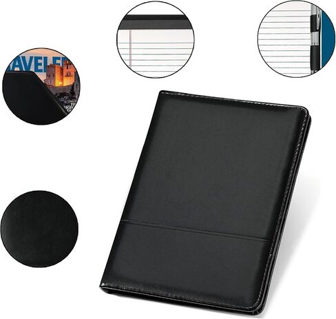 Classic Padfolio/Junior Portfolio Folder Case ، Business A5 Binder Organizer Notepad for Men Women ، 5 × 8 من لوحة الكتابة ، الأسود. in Kuwait