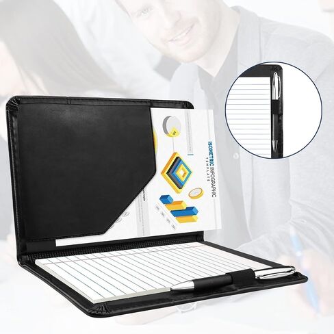 Classic Padfolio/Junior Portfolio Folder Case ، Business A5 Binder Organizer Notepad for Men Women ، 5 × 8 من لوحة الكتابة ، الأسود. in Kuwait
