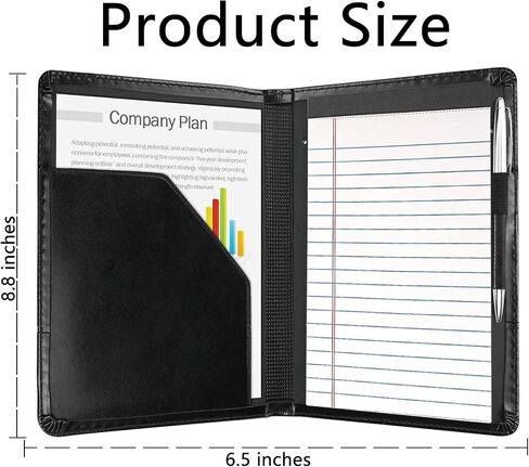 Classic Padfolio/Junior Portfolio Folder Case ، Business A5 Binder Organizer Notepad for Men Women ، 5 × 8 من لوحة الكتابة ، الأسود. in Kuwait