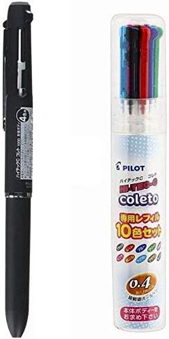 Pilot Multi-Pen Body Hi-Tec-C Coleto 1000 Black Body (LHKC-1SC-B)+ 0.4mm Refill 10 Color Set (LHKRF-1SC4-10C) in Saudi Arabia