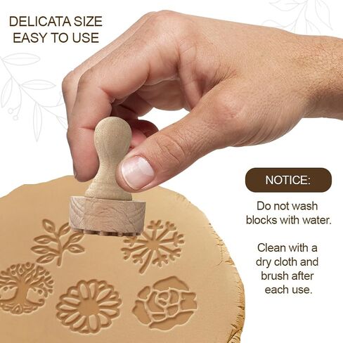 OLYCRAFT 5Pcs 5 Styles Plant Theme Wood Stamps with Handle 1.7x1.1 Inch Wooden Clay Stamp Set Wood Handle Pottery Tools Seals Small Mini Seal for Clay Card Making and Scrapbooking in Saudi Arabia