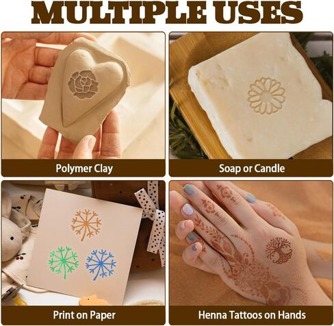 OLYCRAFT 5Pcs 5 Styles Plant Theme Wood Stamps with Handle 1.7x1.1 Inch Wooden Clay Stamp Set Wood Handle Pottery Tools Seals Small Mini Seal for Clay Card Making and Scrapbooking in Saudi Arabia