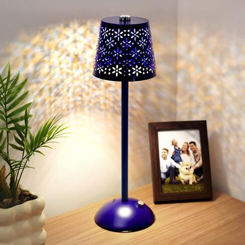 Gold Cordless Table Lamp, Touch Rechargeable Lamps for Nightstand Bedroom, Living Room, Portable Battery Operated Desk LED Lamp, 3 Color Dimmable, Flower Pattern Lampshades, for Patio, Dining in Saudi Arabia