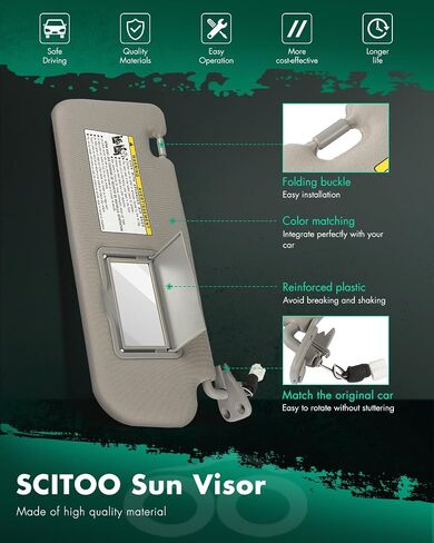 مجموعة حاجب الشمس التلقائي من جانب الركاب الأيمن باللون الرمادي من SCITOO مناسبة لـ 2006-2008 لسيارة Hyundai Sonata مع فتحة سقف in Saudi Arabia