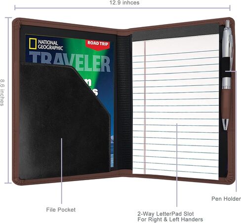 Classic Padfolio/Junior Portfolio Folder Case ، Business A5 Binder Organizer Notepad for Men Women ، 5 × 8 من لوحة الكتابة ، الأسود. in Kuwait
