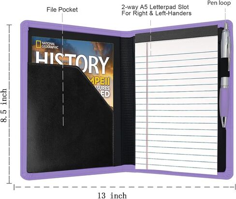 Classic Padfolio/Junior Portfolio Folder Case ، Business A5 Binder Organizer Notepad for Men Women ، 5 × 8 من لوحة الكتابة ، الأسود. in Kuwait
