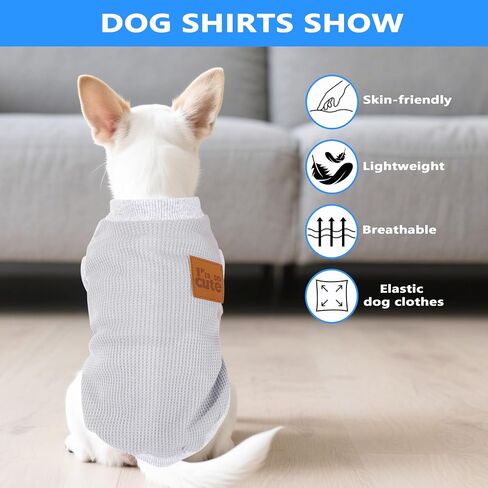 2 Pack Dog Shirt Vest Dog Clothes for Small Dogs Summer Waffle Puppy T-Shirts Soft Sleeveless Pet Clothes Lightweight Medium Large Doggy Outfit Cat Clothing (Blue+Grey, Small) in Kuwait