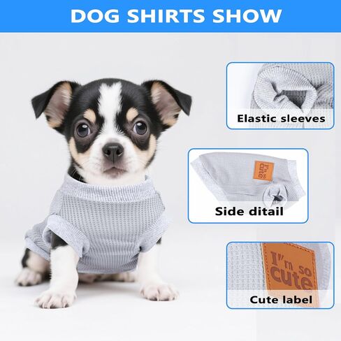 2 Pack Dog Shirt Vest Dog Clothes for Small Dogs Summer Waffle Puppy T-Shirts Soft Sleeveless Pet Clothes Lightweight Medium Large Doggy Outfit Cat Clothing (Blue+Grey, Small) in Kuwait