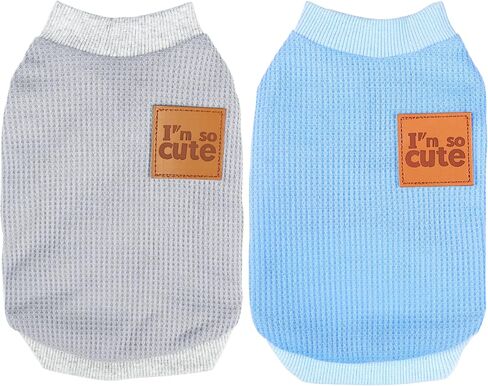 2 Pack Dog Shirt Vest Dog Clothes for Small Dogs Summer Waffle Puppy T-Shirts Soft Sleeveless Pet Clothes Lightweight Medium Large Doggy Outfit Cat Clothing (Blue+Grey, Small) in Kuwait