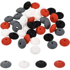 MECCANIXITY 40Pcs 12mm Silicone Lentil Beads, Round, Black, Gray, White, Red; DIY Jewelry, Keychains, Pens in Saudi Arabia