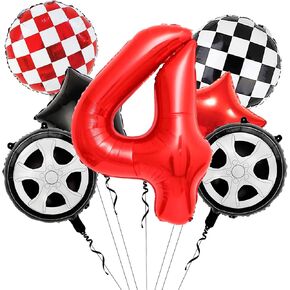 7pcs سباق البالونات للسيارات - 40 بوصة أحمر رقم 1 بالونات - البالونات الإطارات مايلار لزخارف حفلة عيد الميلاد الأولى - زينة حفلة عيد ميلاد سيارة العرق in Kuwait