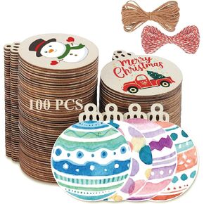 FCDecor 100pcs الحلي الخشبية غير المكتملة ، حرف عيد الميلاد DIY للأطفال ، شرائح خشبية لوازم الحرف للبالغين ، زخرفة العطلات in Kuwait