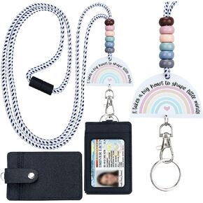 ABAMERICA Teacher Lanyards for Id Badges and Keys, Cute Beaded Lanyards for Women with Keychain and Leather Holder of 4 Card Slots, Comfortable, Detachable, Unique Designs from USA in Kuwait